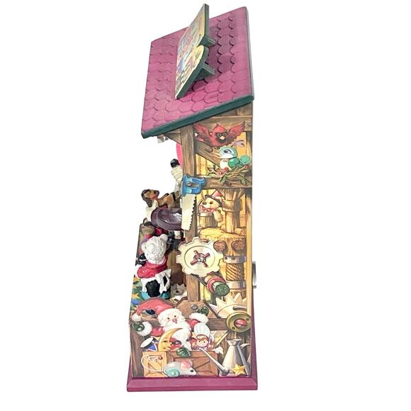 Vintage Santa Clause Christmas Wind Up Musical Animated Stage Wood Working - Picture 2 of 9